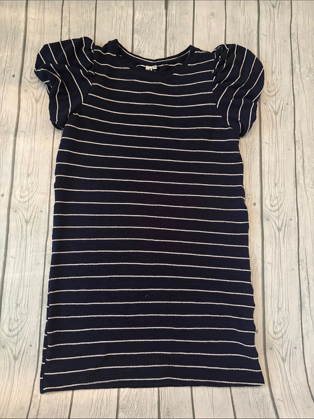 Hayden Navy and White Striped Puff Sleeve Dress